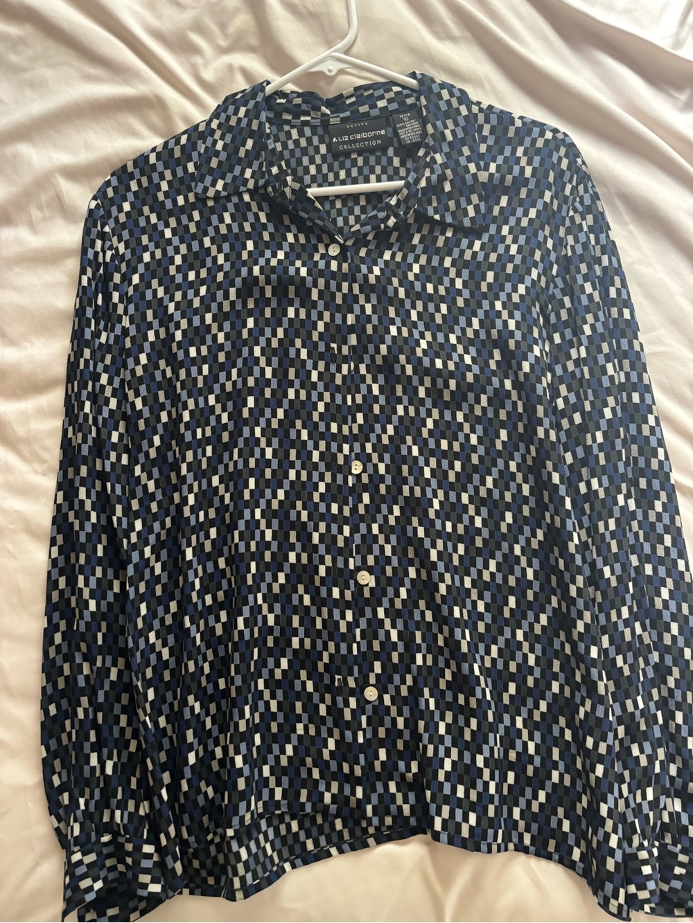 Vintage Liz Claiborne Blue Geometric Button-Up Shirt